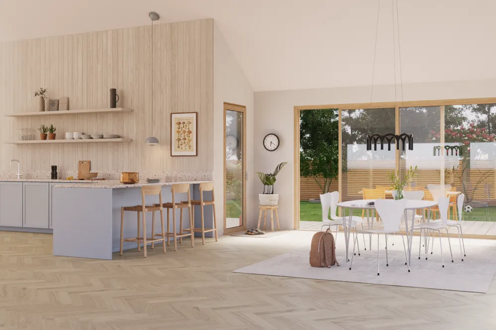 Modern Herringbone Powder White Oak Select Grade Smooth Finish